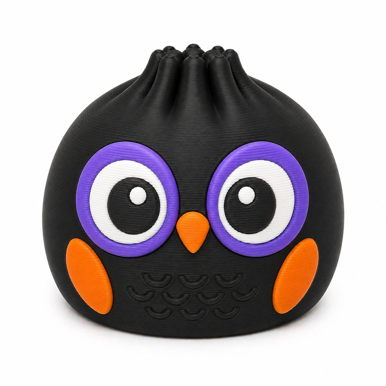 Hootie Boo black purple and orange Halloween owl Dumpling 3D printed Pen Pal bead by Bailey’s Beads