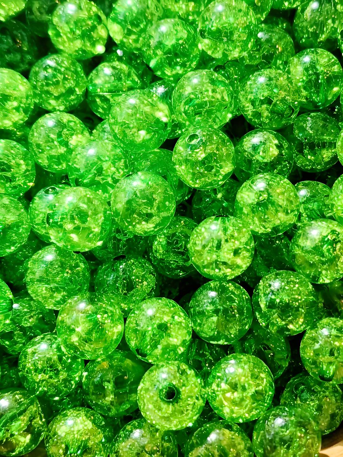 Green 12mm Acrylic Crackle Beads