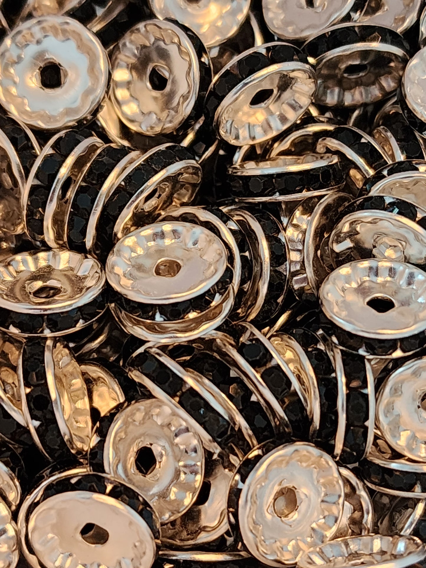 12mm Black Rhinestone (Spacers) 10 Ct Pack