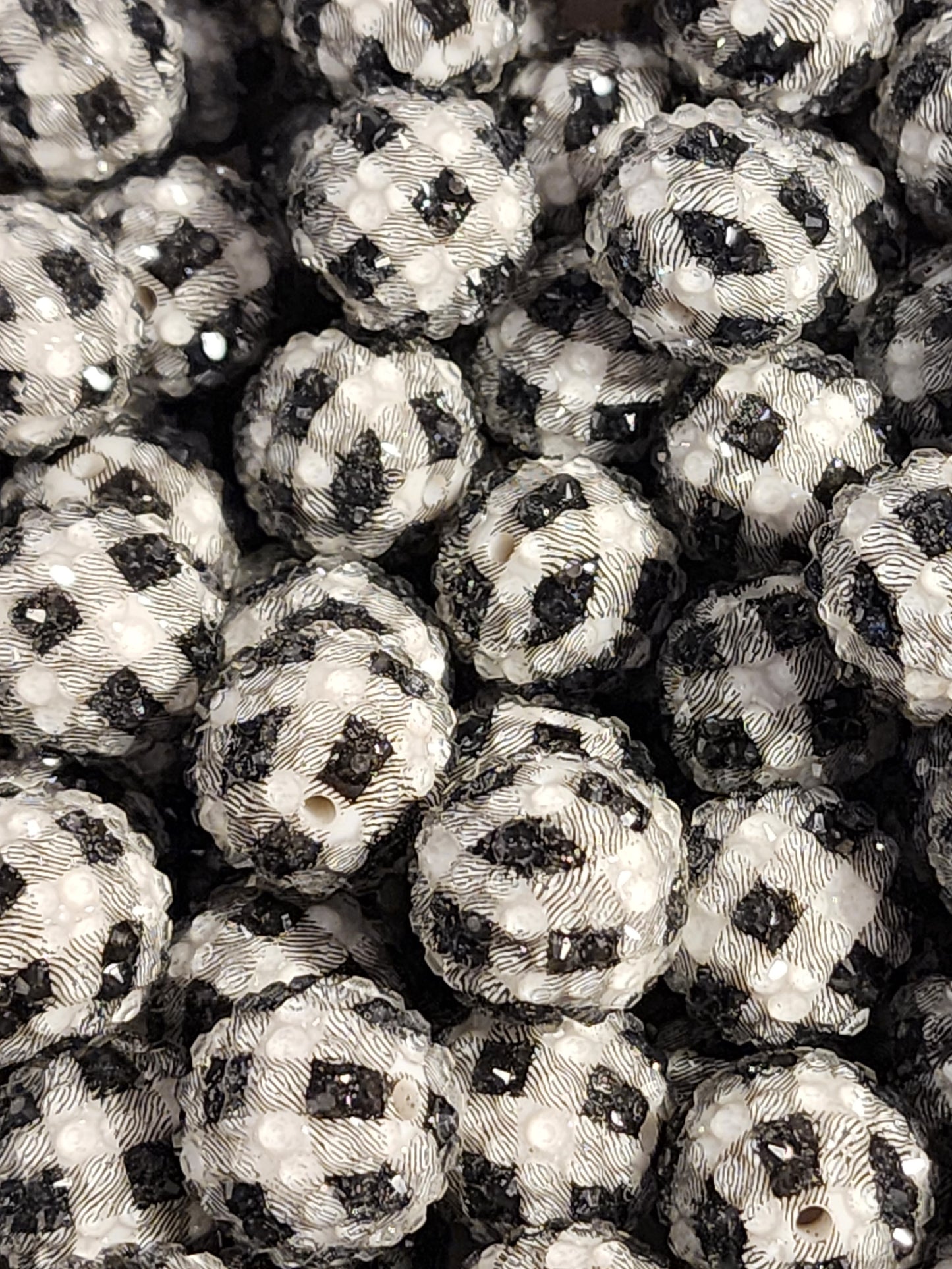 Black Plaid 20mm **Rhinestone** (Bubblegum Beads)