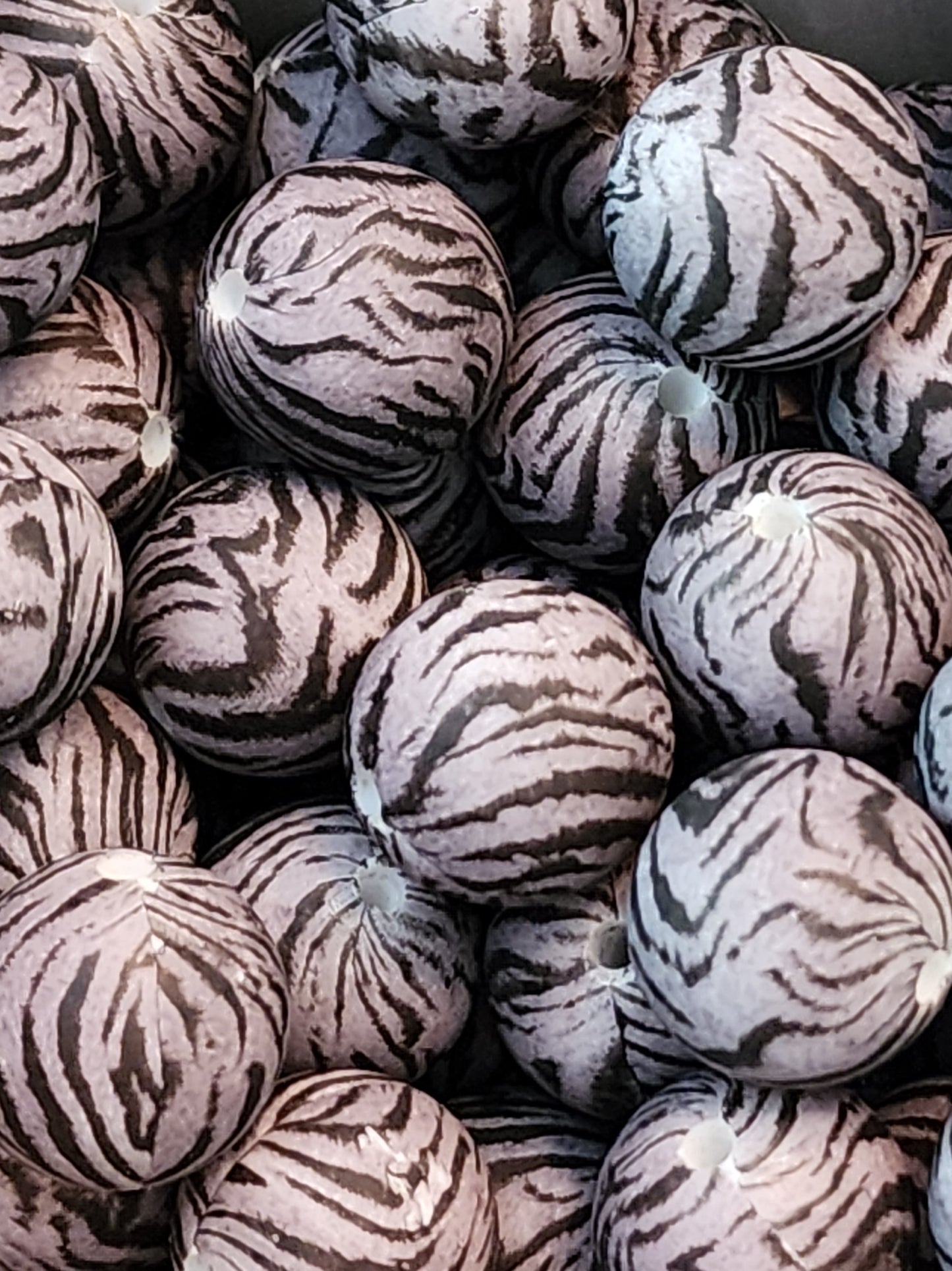 Grey Zebra 15mm Printed Silicone Beads