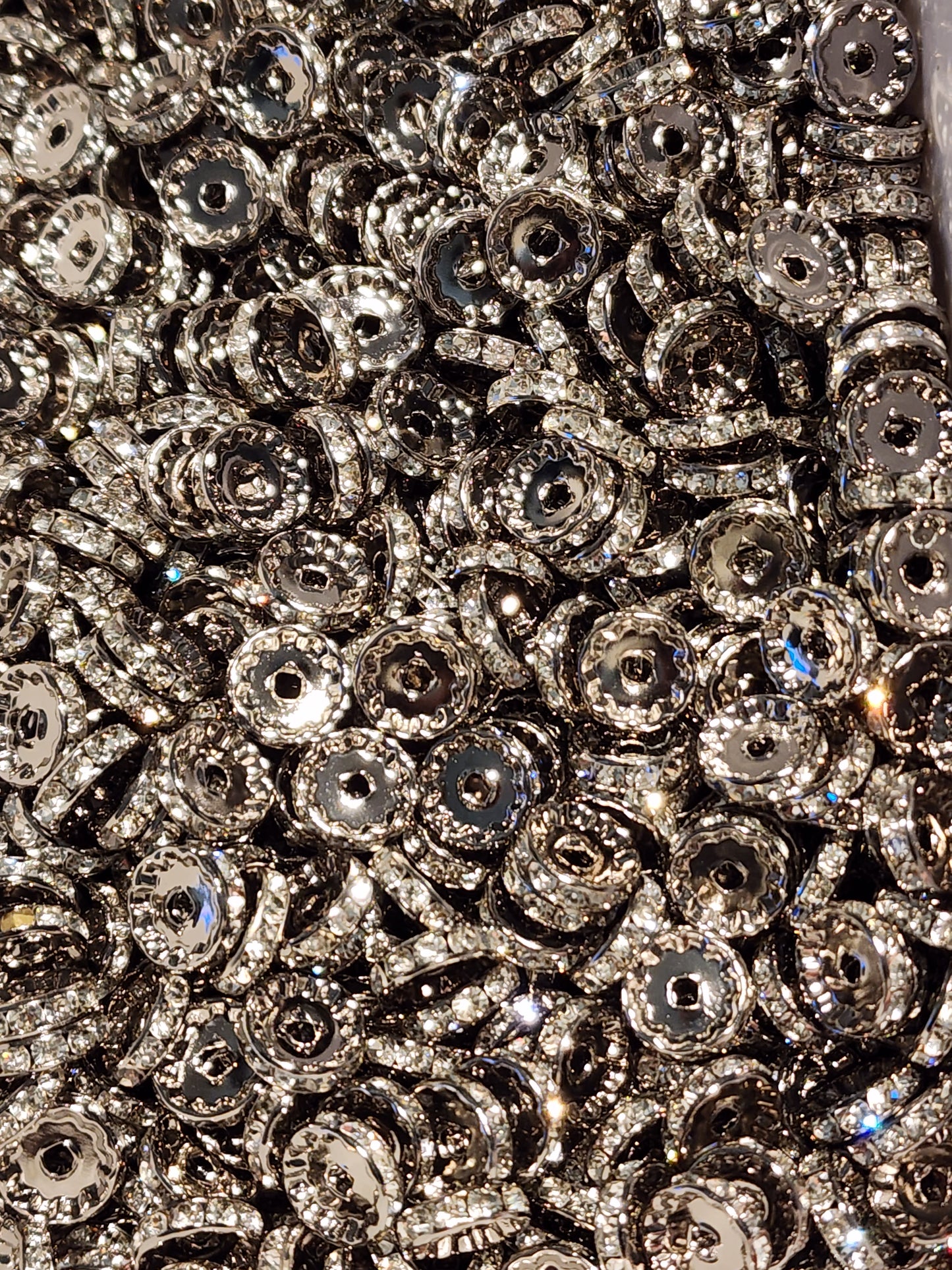 12mm Gunmetal Rhinestone (Spacers) 10Ct Pack