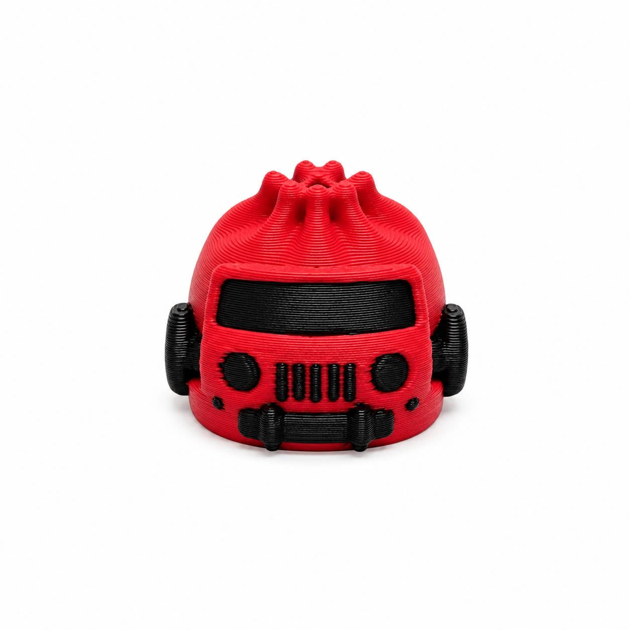 Red Maverick Dumpling Pen Palz 3D printed off-road inspired bead by Bailey's Beads with rugged front grille details for beadable pens, keychains, badge reels, and DIY crafts.