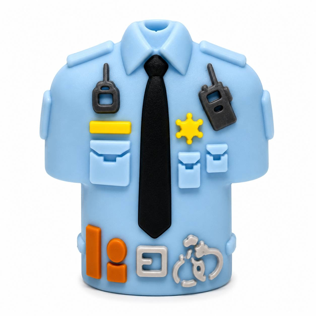 Protect and Serve light blue police uniform focal bead with badge radios and handcuffs