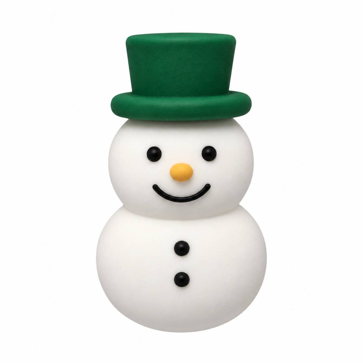 Frosty Evergreen Christmas silicone focal bead featuring a white smiling snowman with a dark green top hat, yellow nose, black eyes, smile, and buttons.