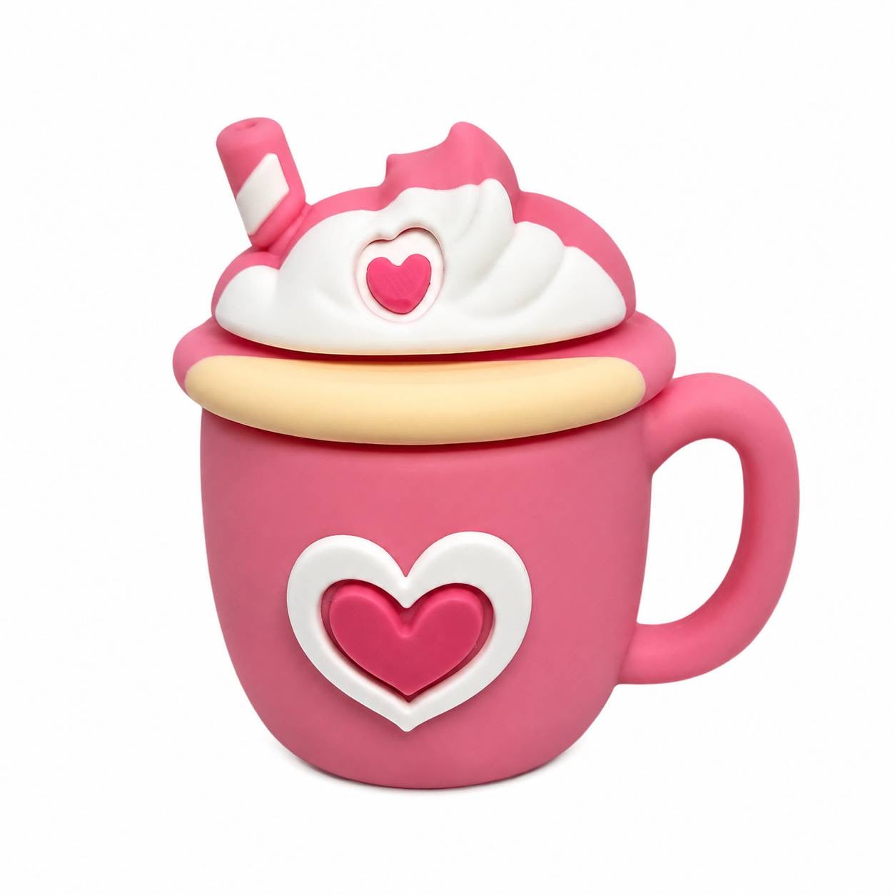 Sweetheart Sips pink coffee mug focal bead with whipped topping straw and hearts