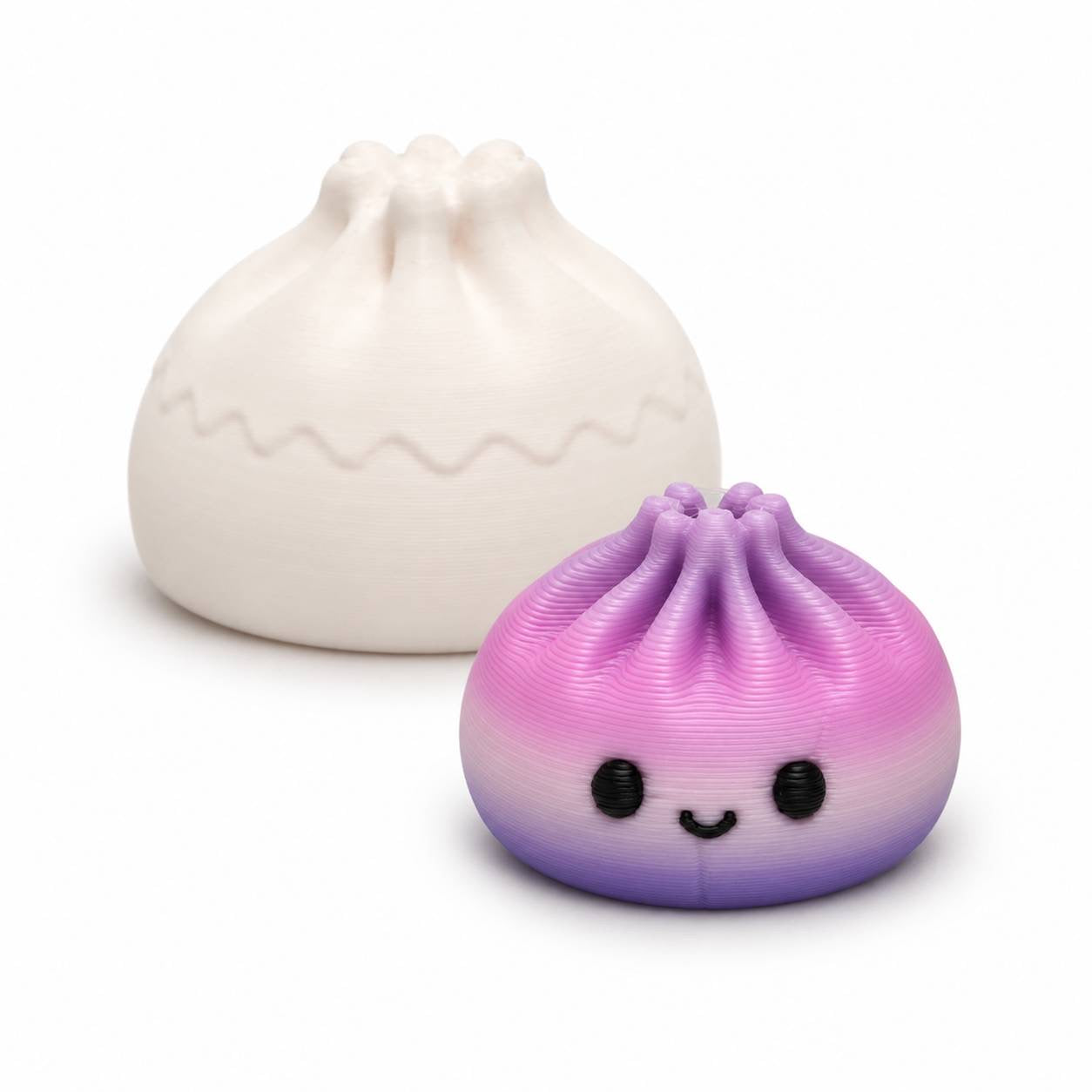 Twilight pink lavender and purple 22mm Mini Dumpling 3D printed bead shown with Original Dumpling for size comparison