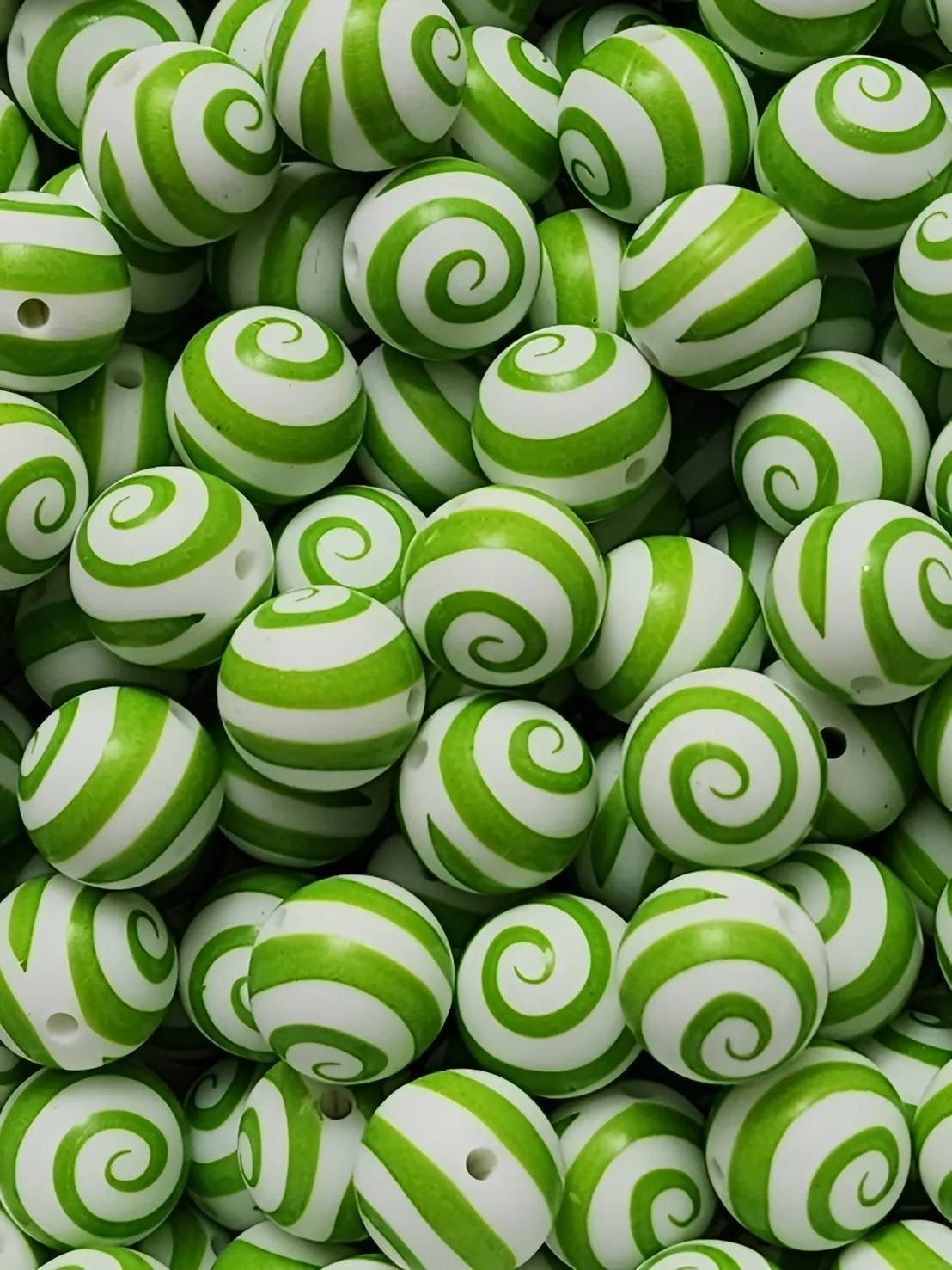 Green Swirl 15mm Printed Silicone Beads