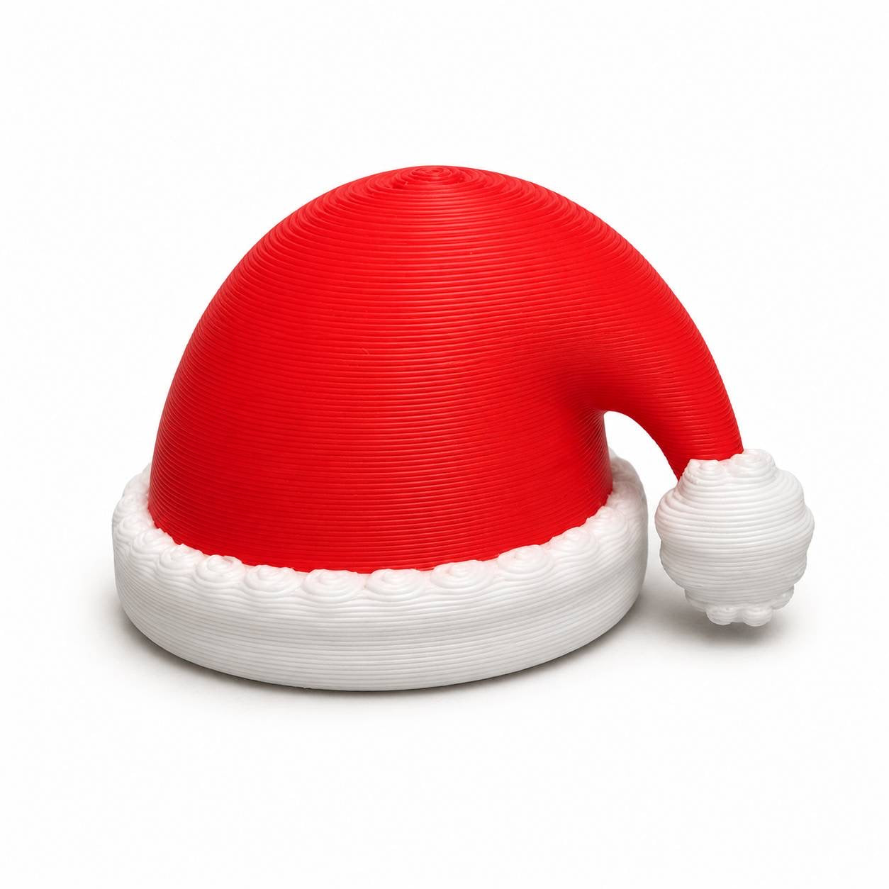 Classic red and white Santa Hat 3D printed Christmas bead with white brim and pom-pom by Bailey’s Beads.