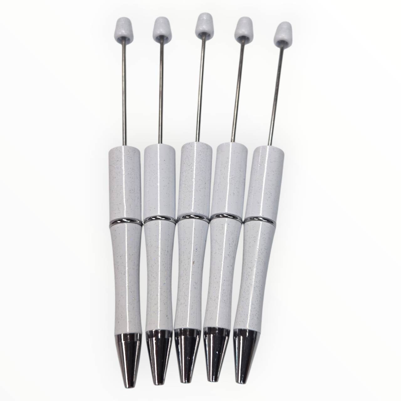 White Glitter Beadable Pens (5 Count)