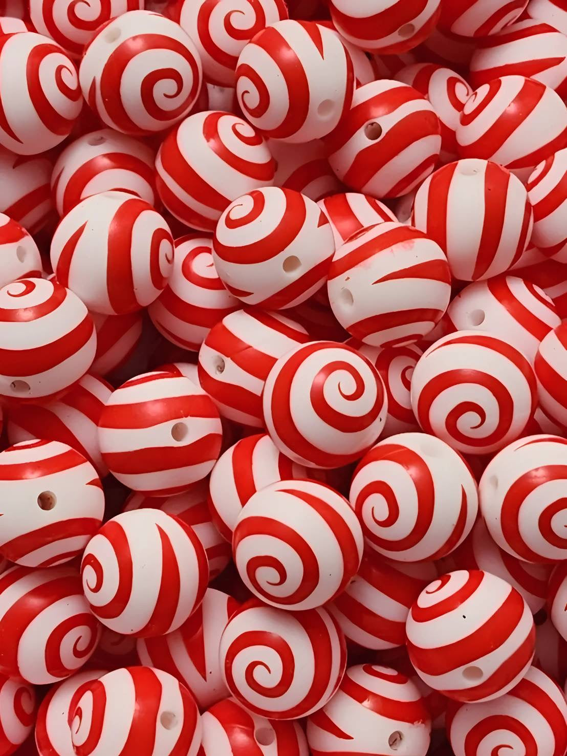 Red Swirl 15mm Printed Silicone Beads
