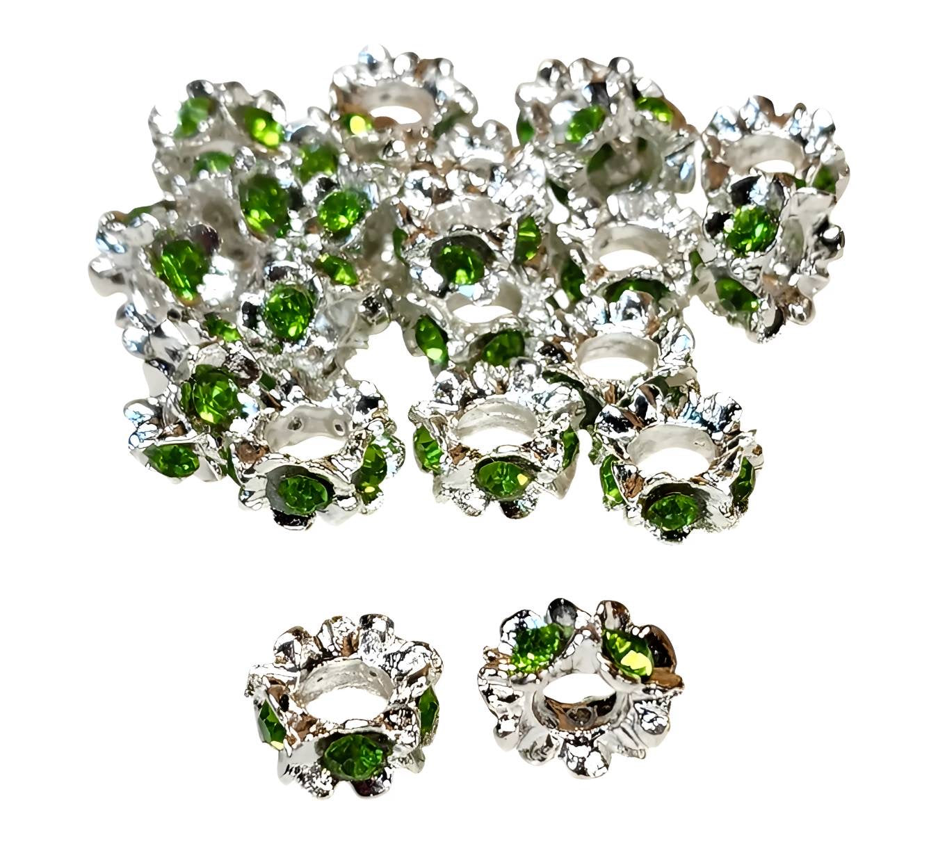 Green Metal Rhinestone Large Hole Spacers (Rhinestone Spacers)