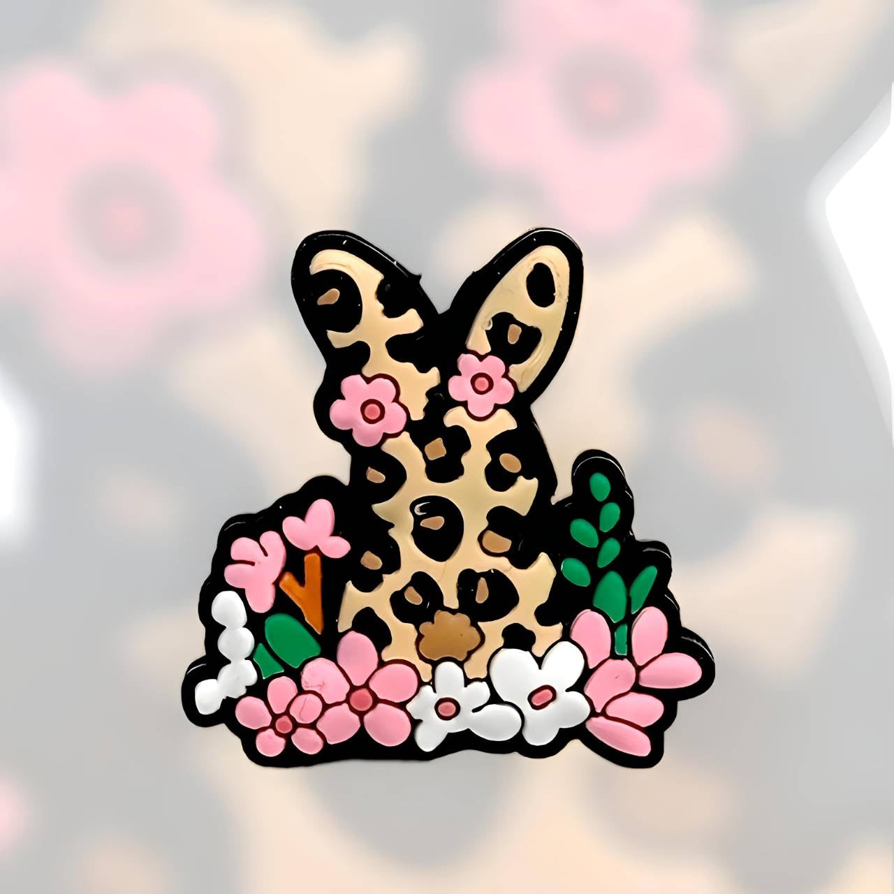 Leopard Easter bunny with Flowers Focal