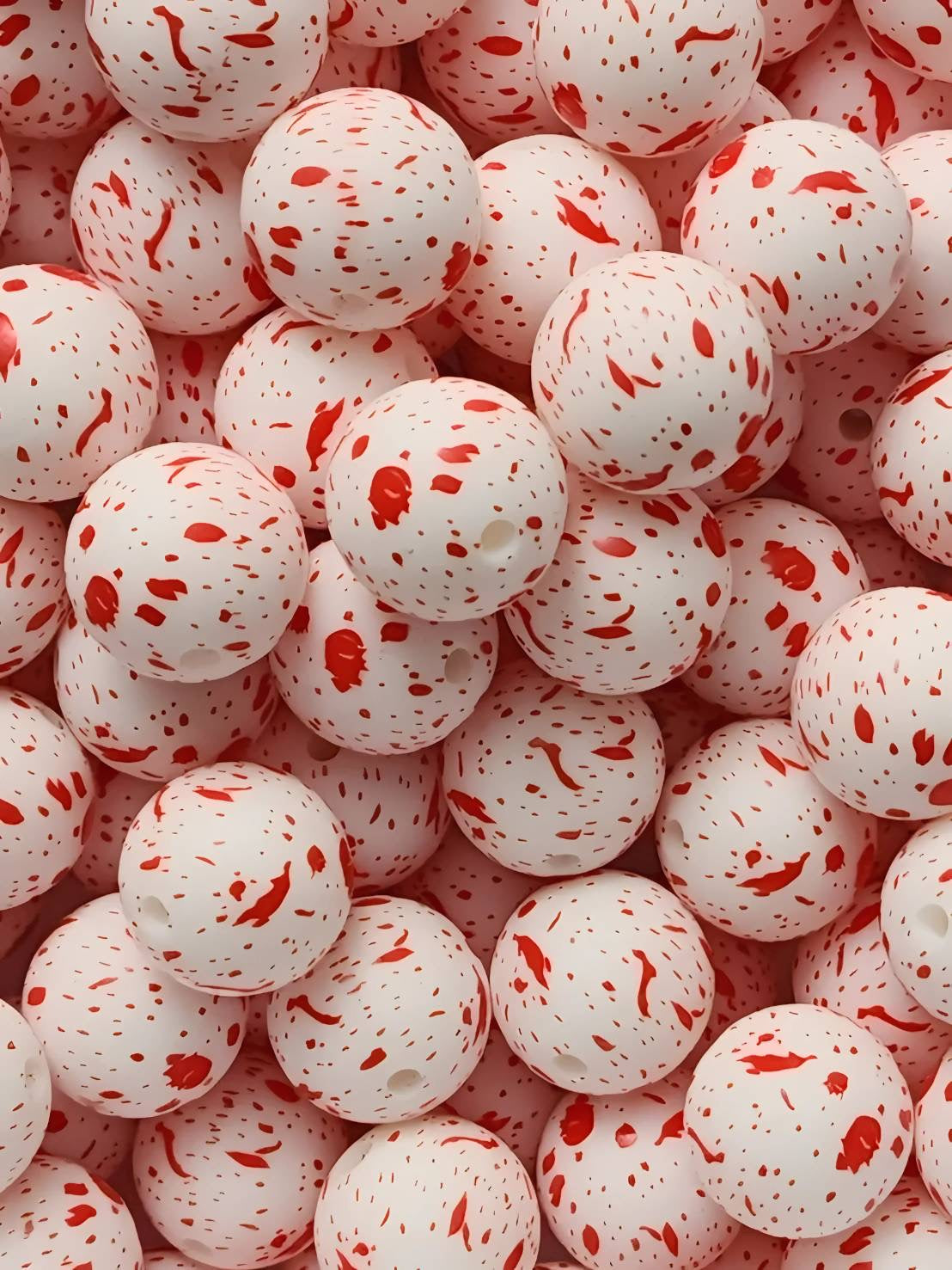 Blood Splatter 15mm Printed Silicone Beads