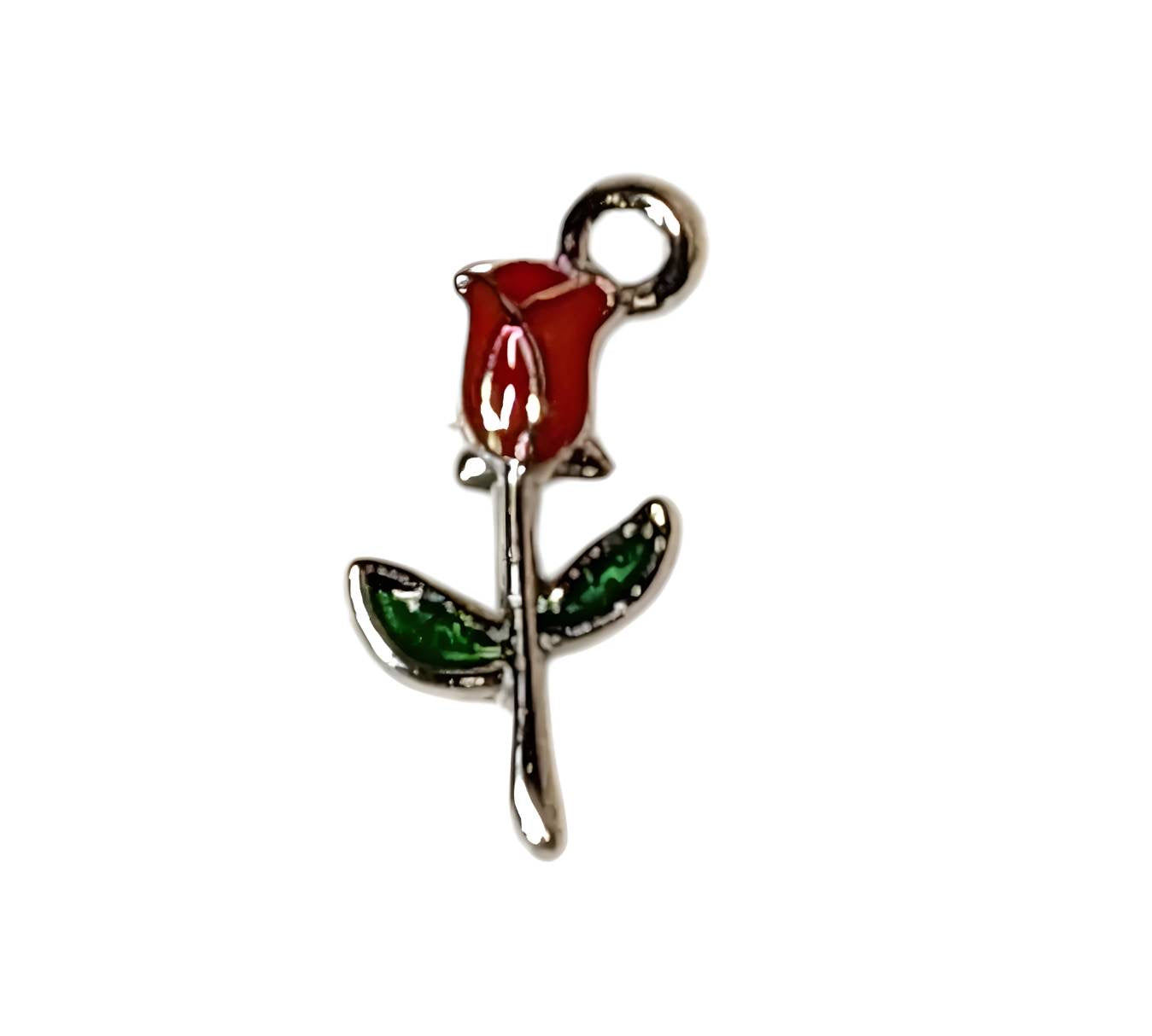 Small Red Rose Silver Plated Charms