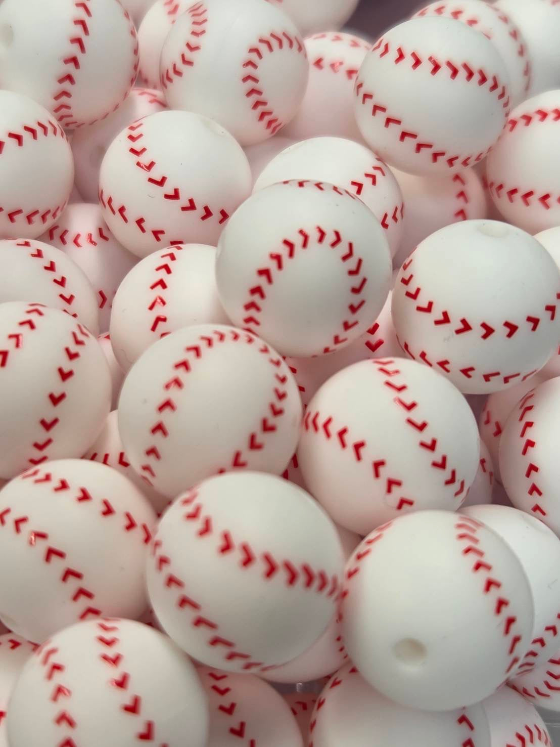 Baseball 15mm Printed Silicone Beads