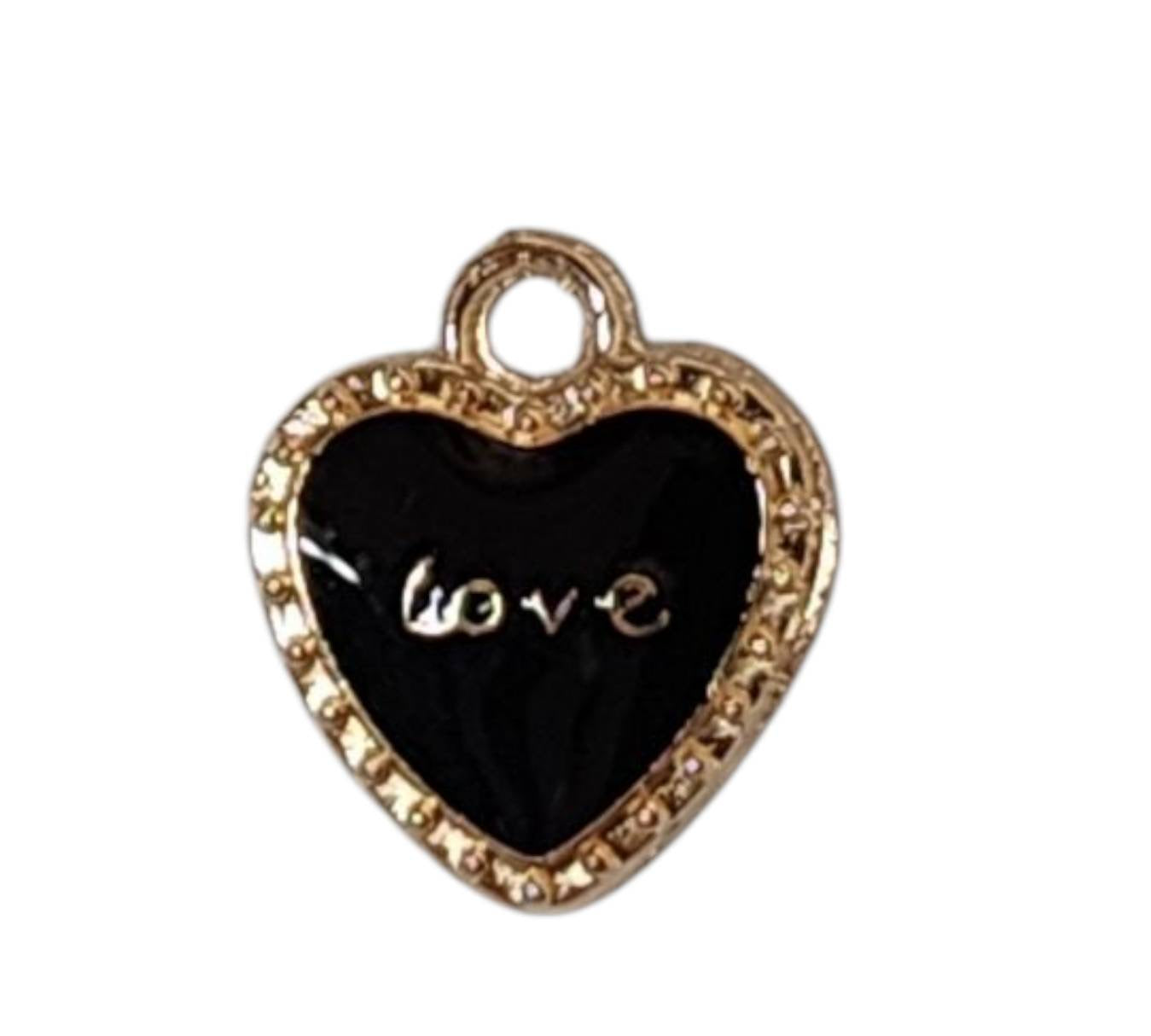 Black Love Heart Gold Plated Charms