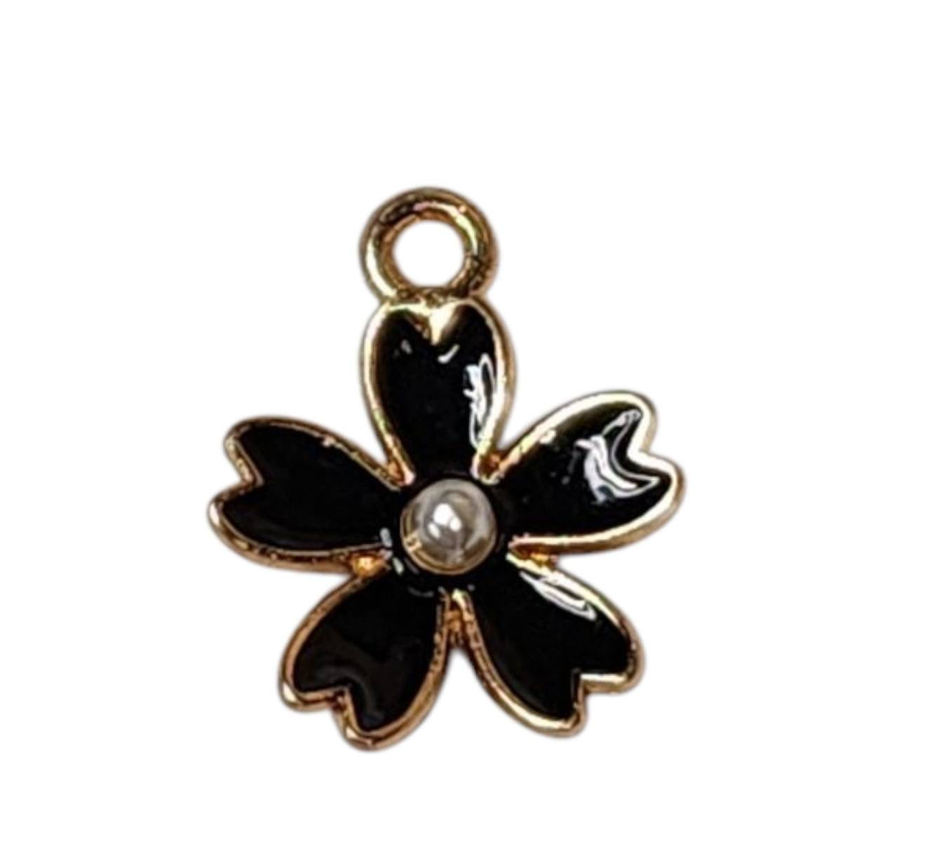 Black Flower Gold Plated Charms