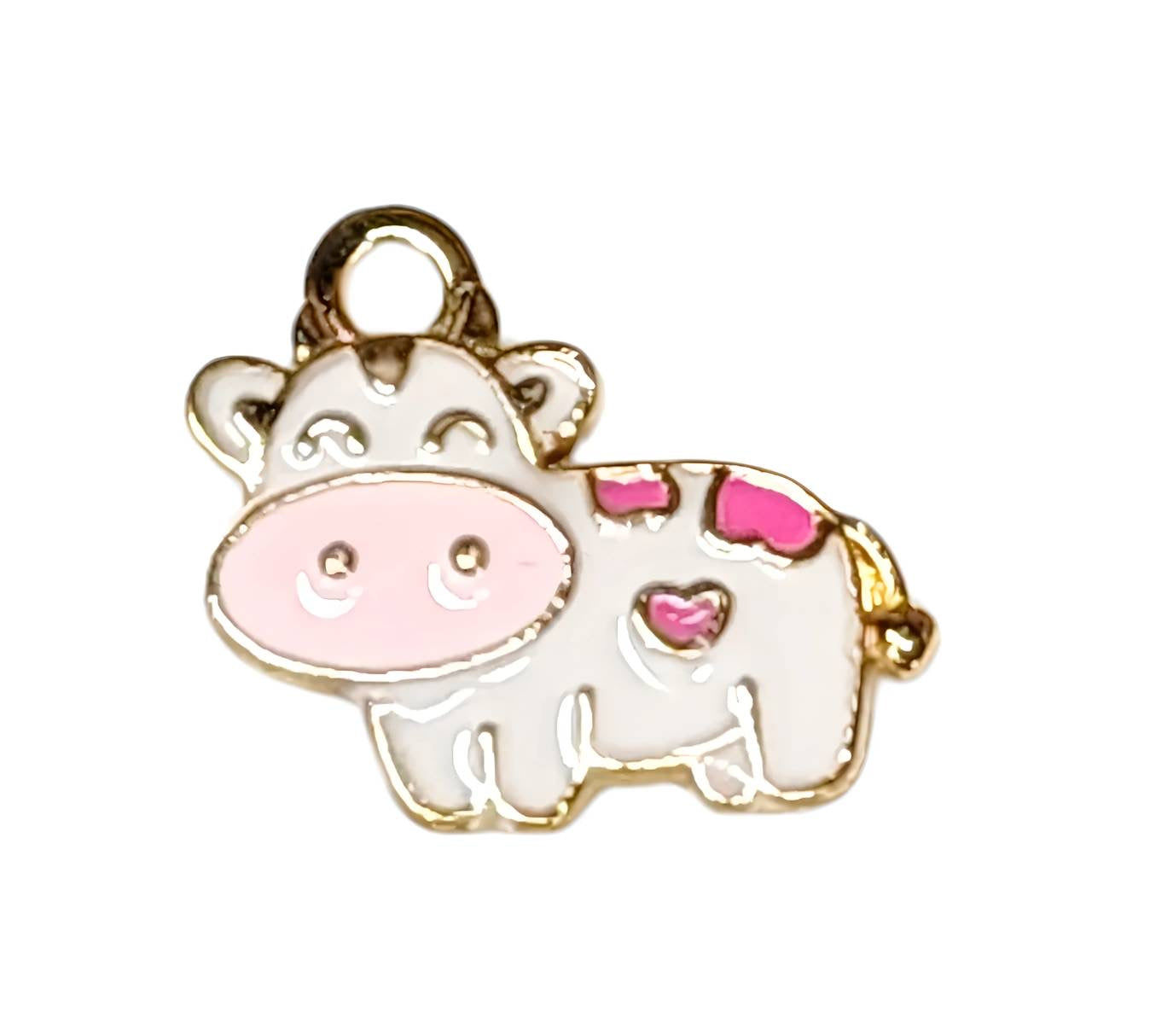 Pink Spotted Cow Gold Plated Charms