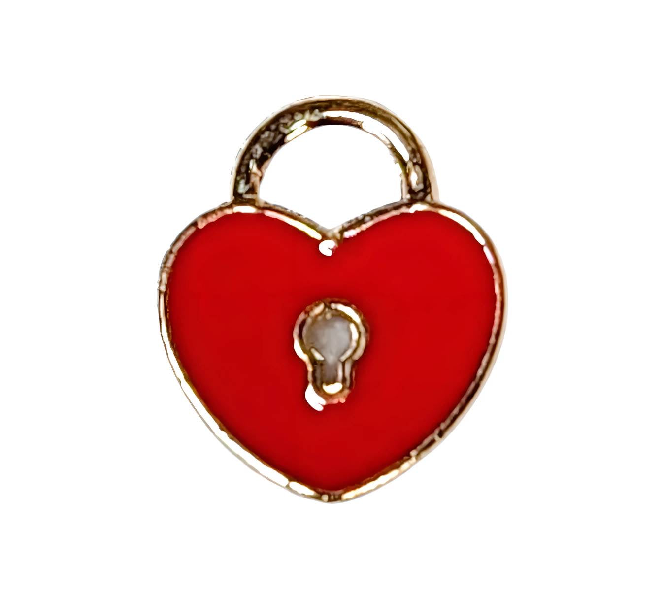 Ruby Heart Lock Gold Plated Charms