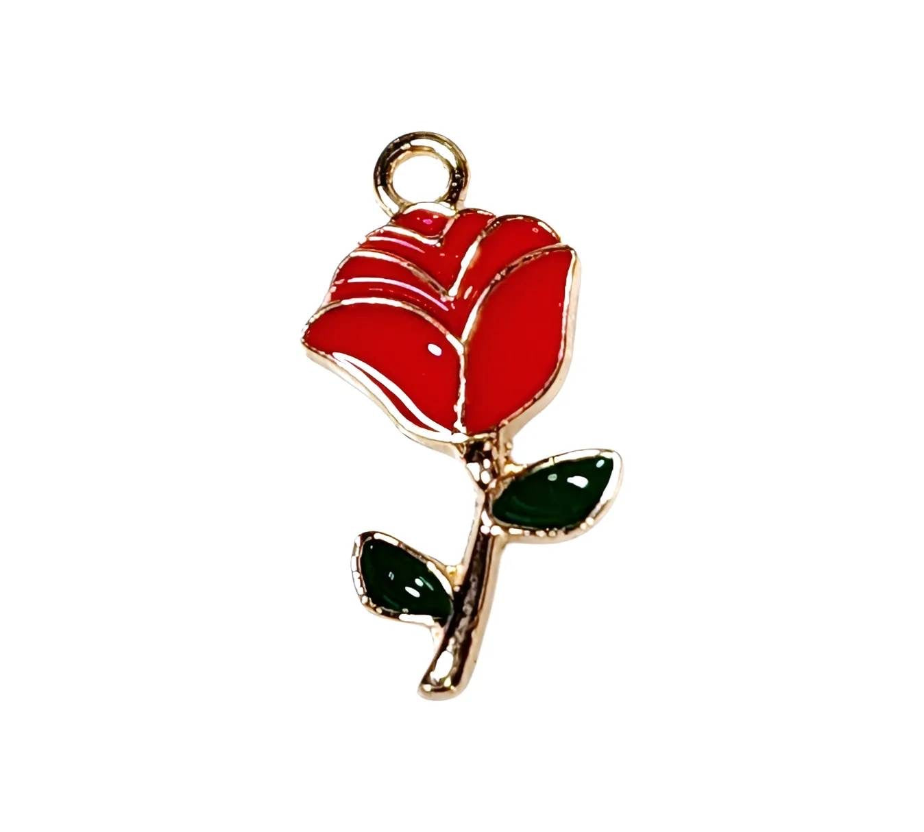Red Rose Large Gold Plated Charms