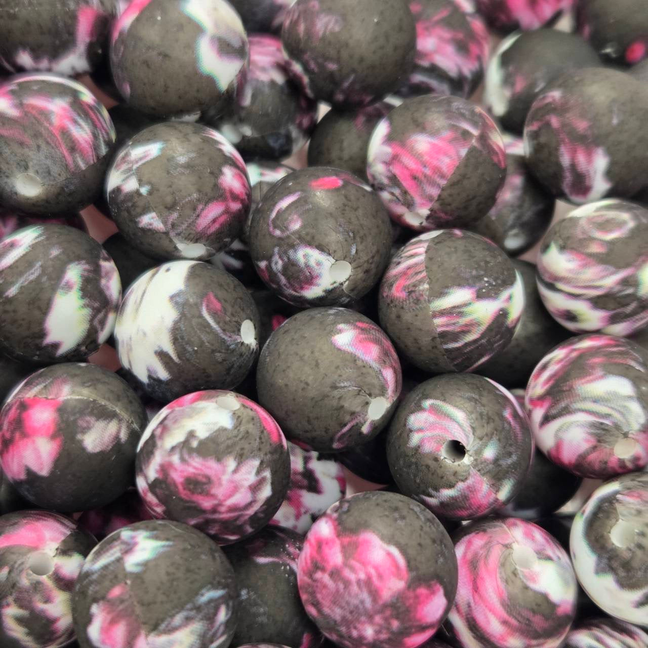 Smoked Petals 15mm Printed Silicone Beads