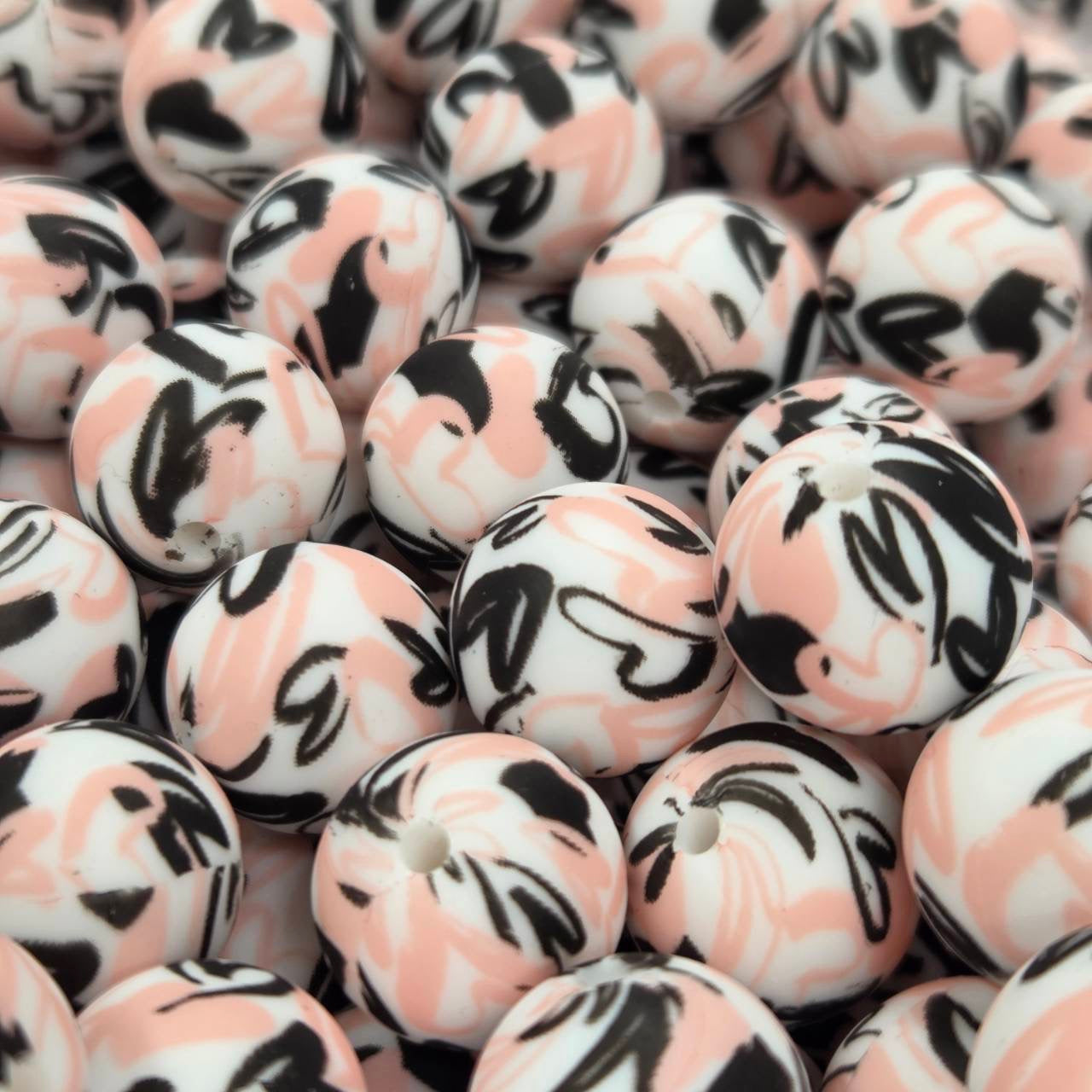 Peaches & Cream 15mm Printed Silicone Beads