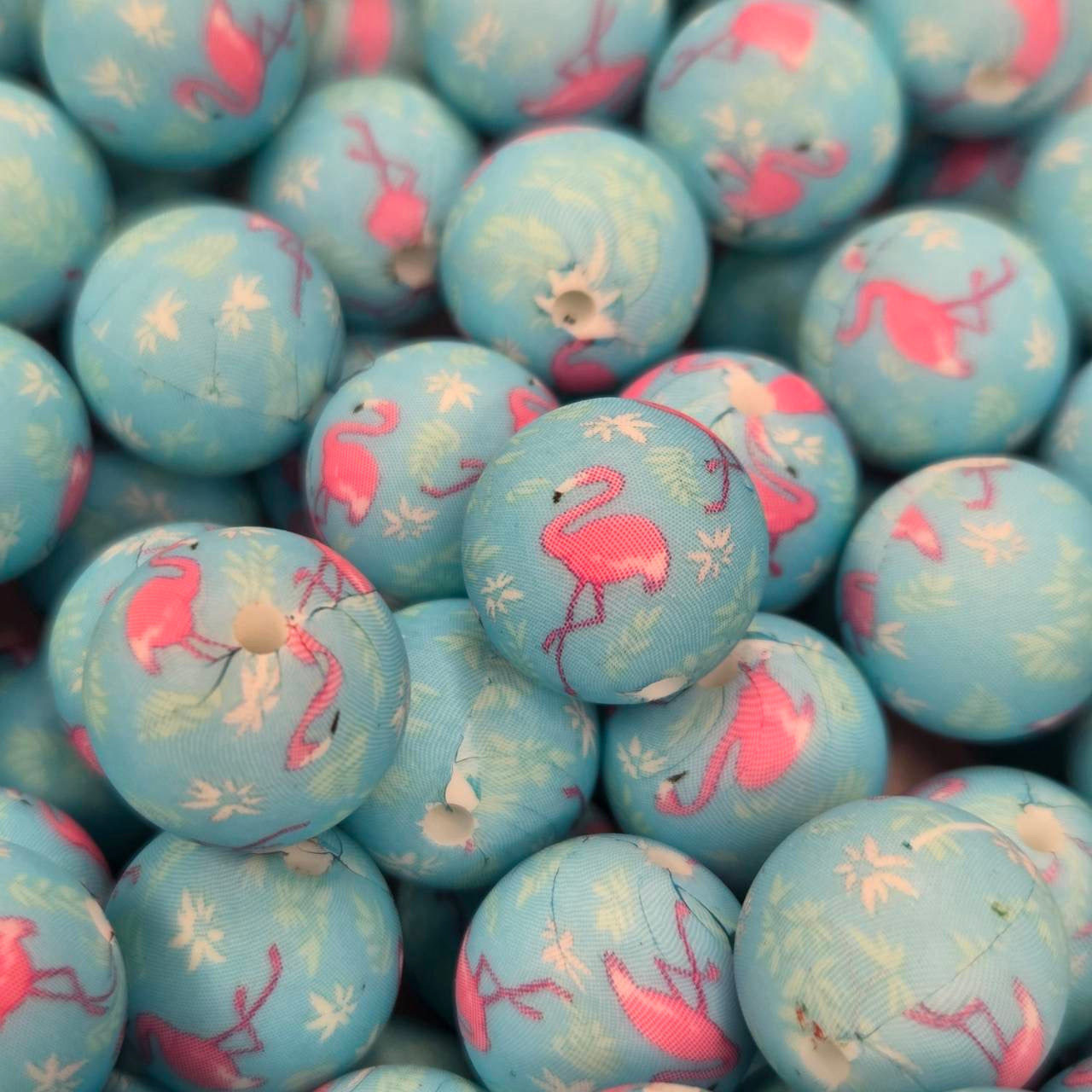 Pink Flamingo 15mm Printed Silicone Beads