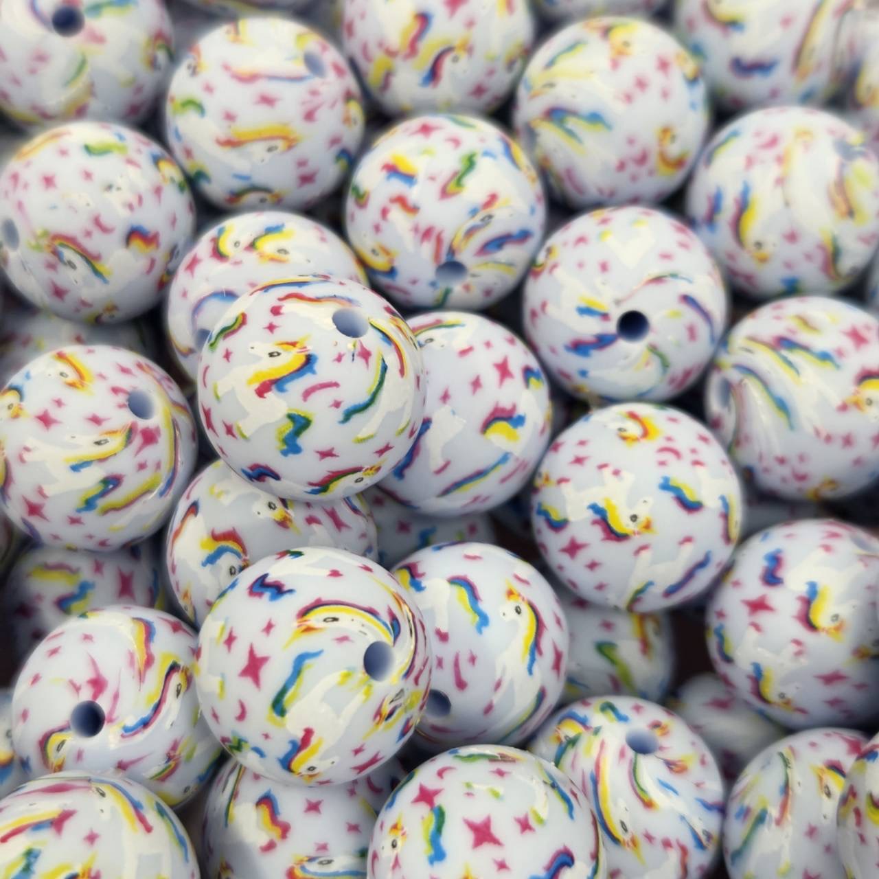 Magical Unicorn 15mm Printed Silicone Beads