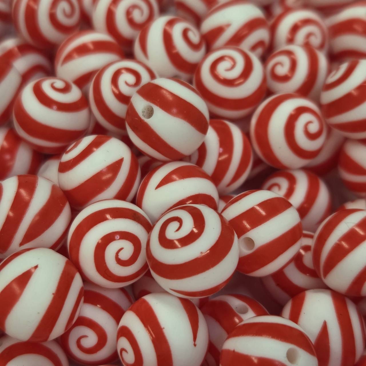 Red Swirl 15mm Printed Silicone Beads