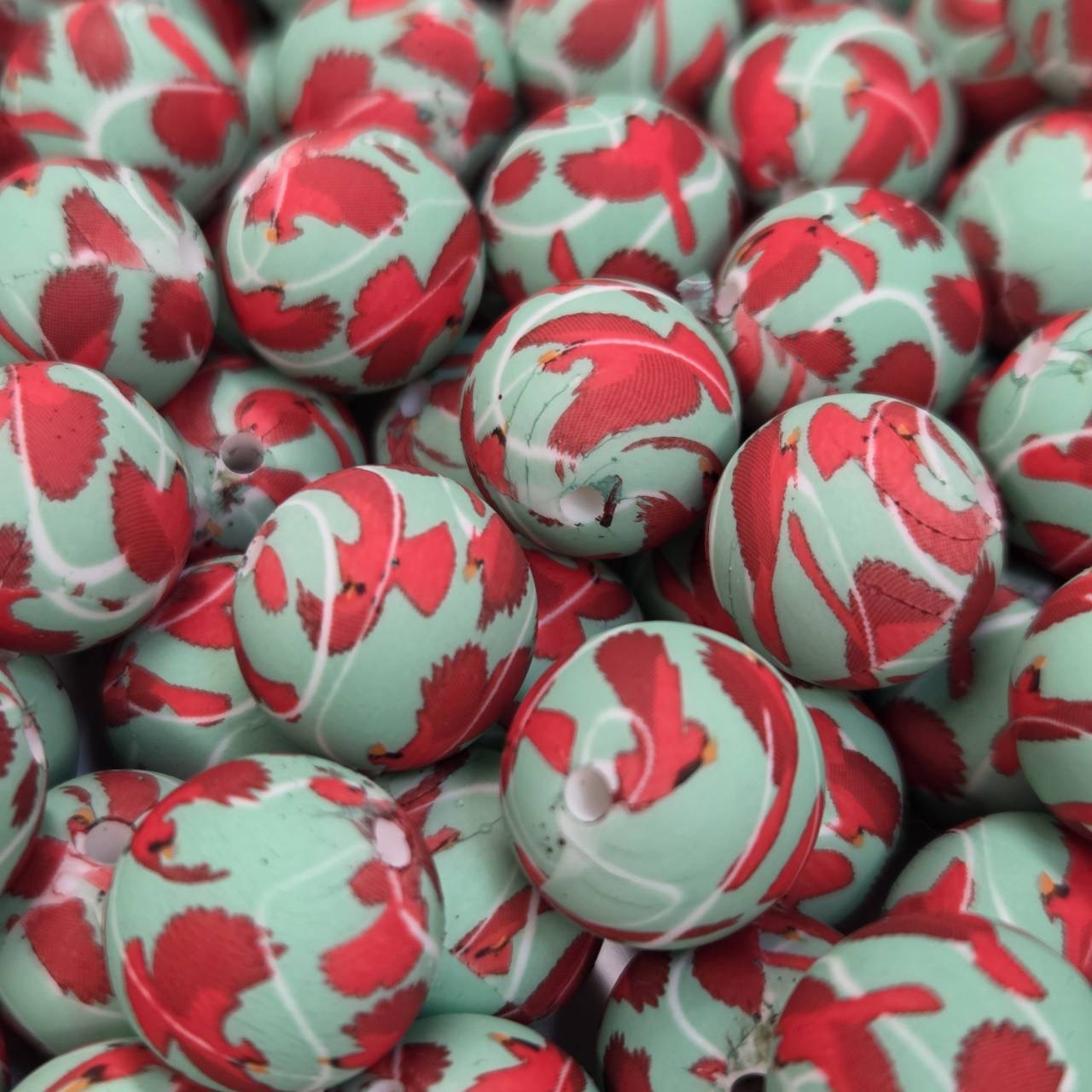 Cardinal 15mm Printed Silicone Beads