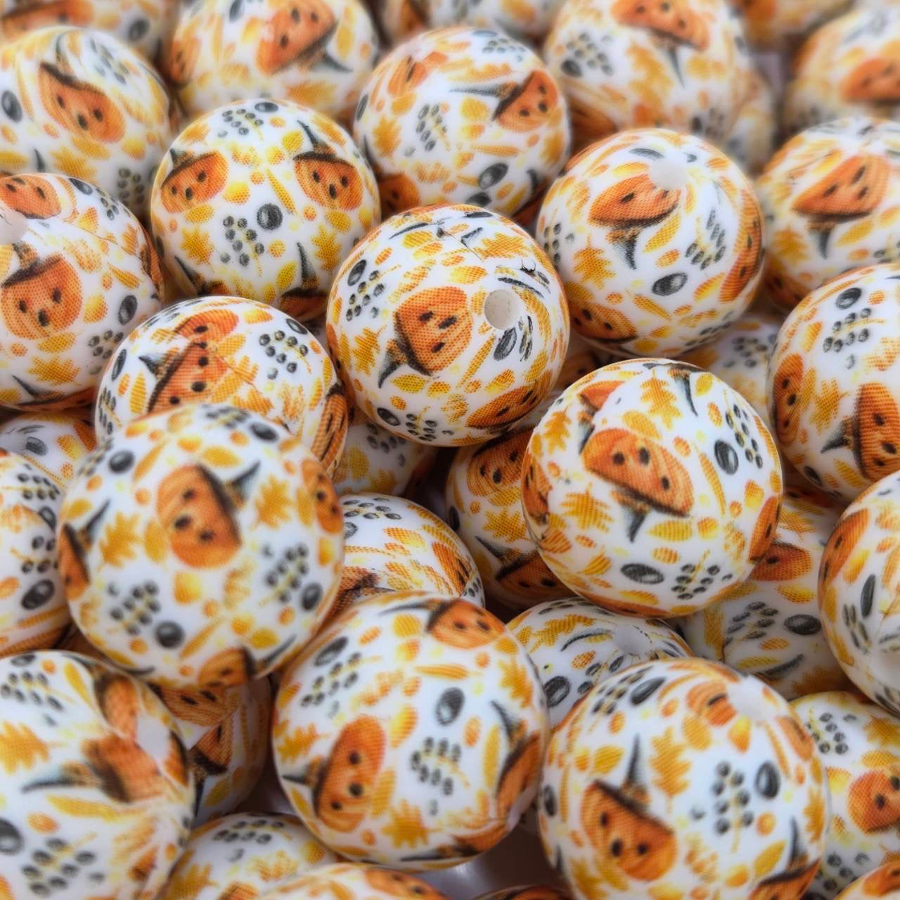 Pumpkin Patch 15mm Printed Silicone Beads