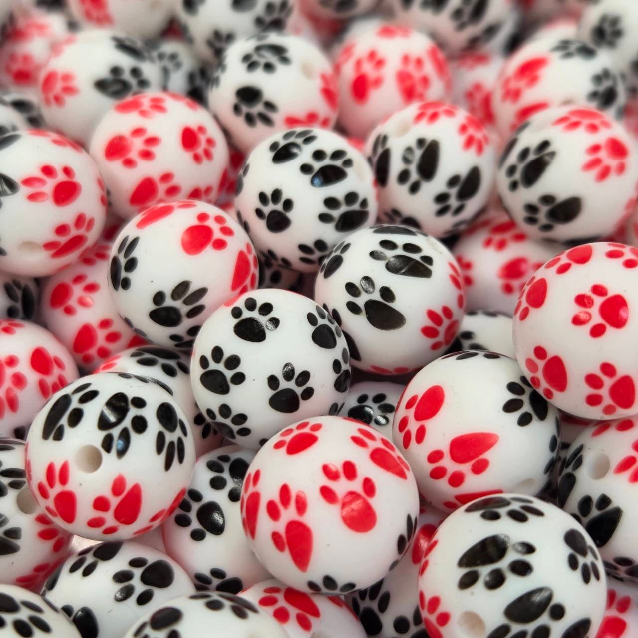 Puppy Prints 15mm Printed Silicone Beads
