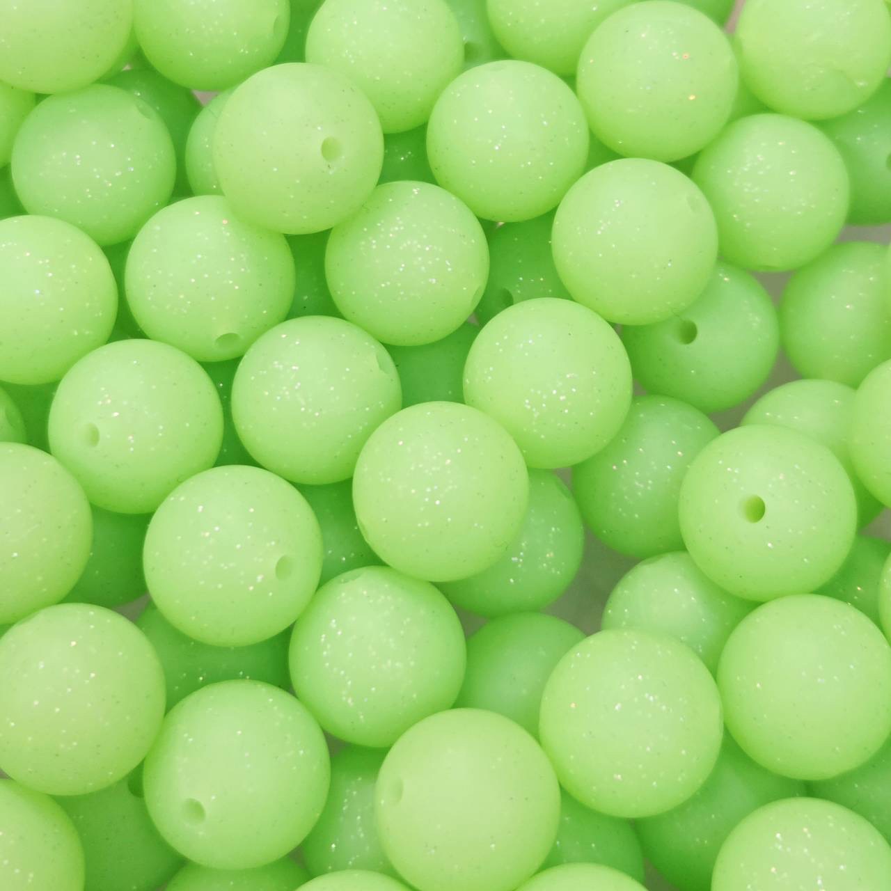 Lime Glitter 15mm Silicone Beads