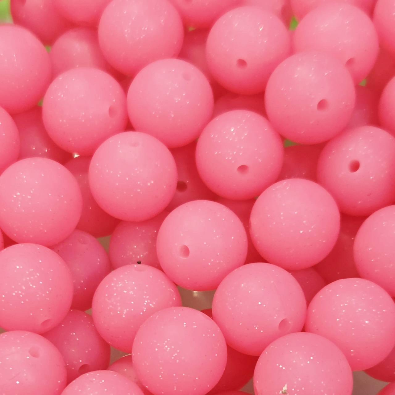 Pink Glitter 15mm Silicone Beads