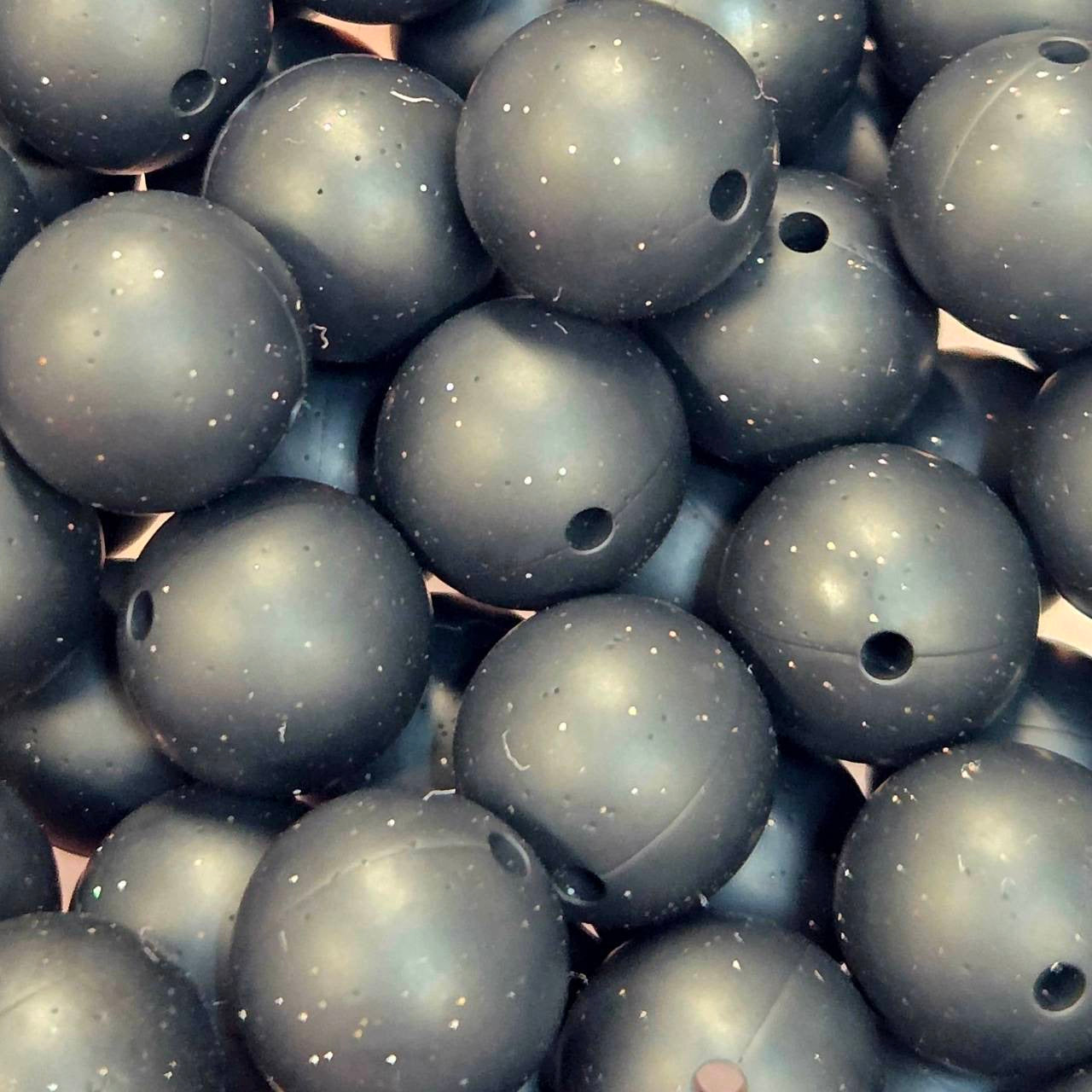 Black Glitter 15mm Silicone Beads