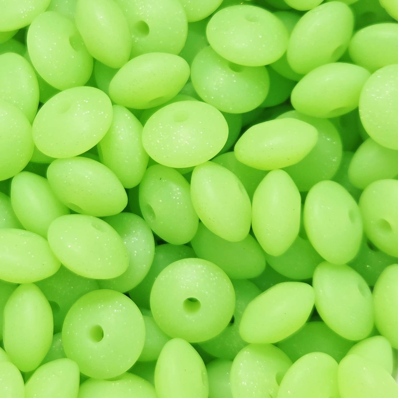 Lime Glitter Silicone Lentil Beads
