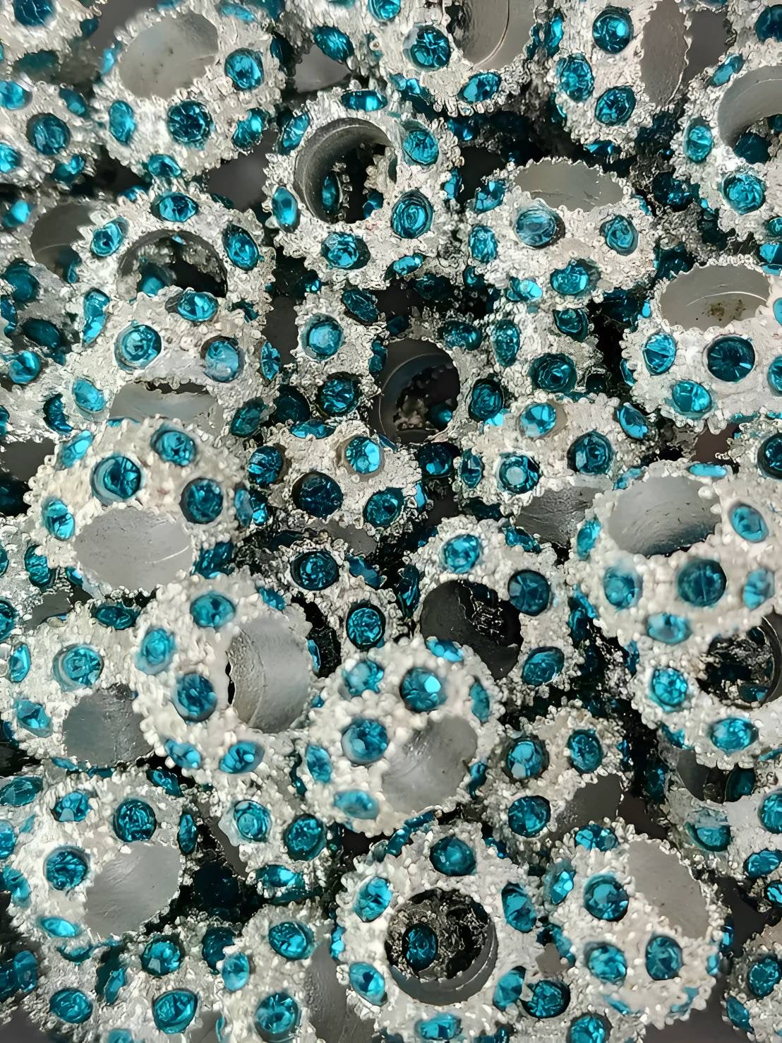 Aqua Metal Rhinestone Spacer Beads