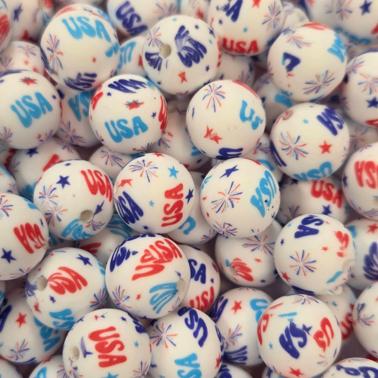 USA Celebration 15mm Printed Silicone Beads