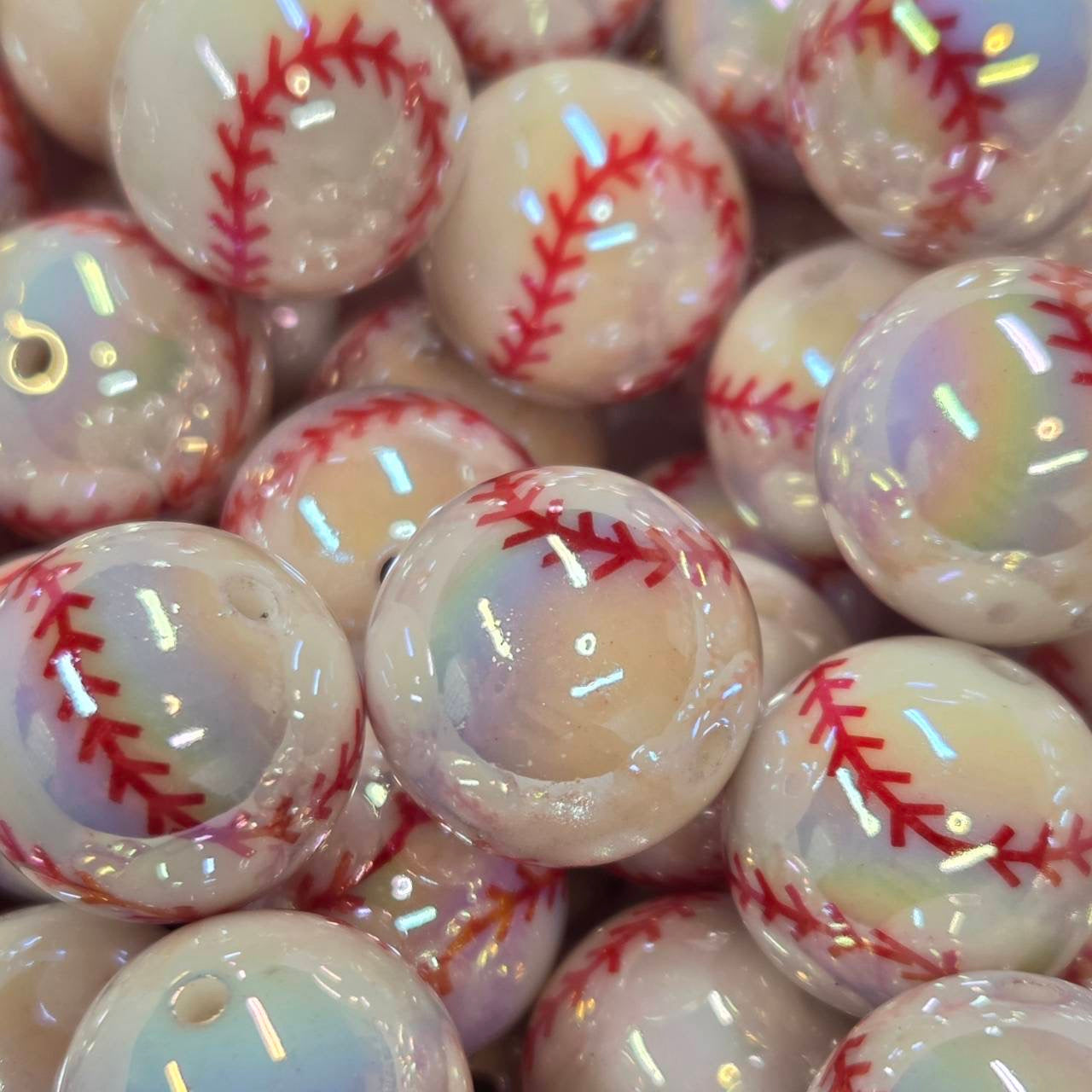 Pearl Baseball 20mm Acrylic Beads