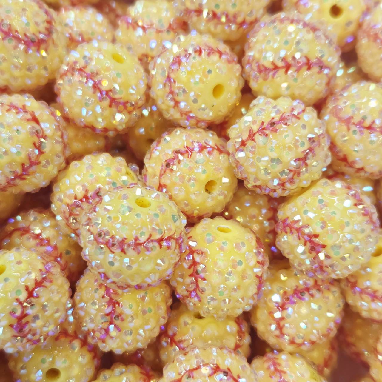 Rhinestone Softball 20mm Acrylic Beads