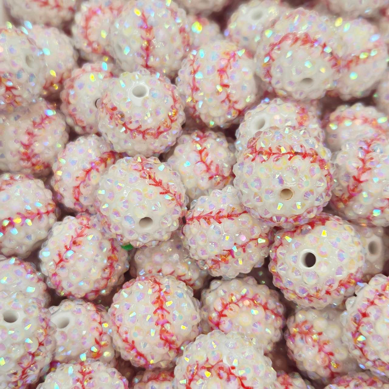 Rhinestone Baseball 20mm Acrylic Beads