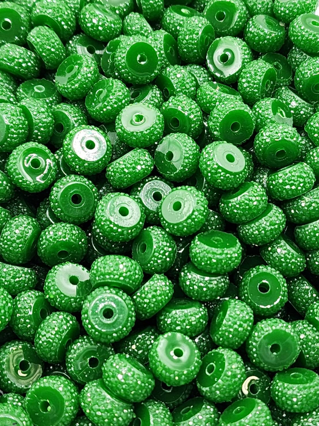 Dark Green Rhinestone 12mm Abacus Beads