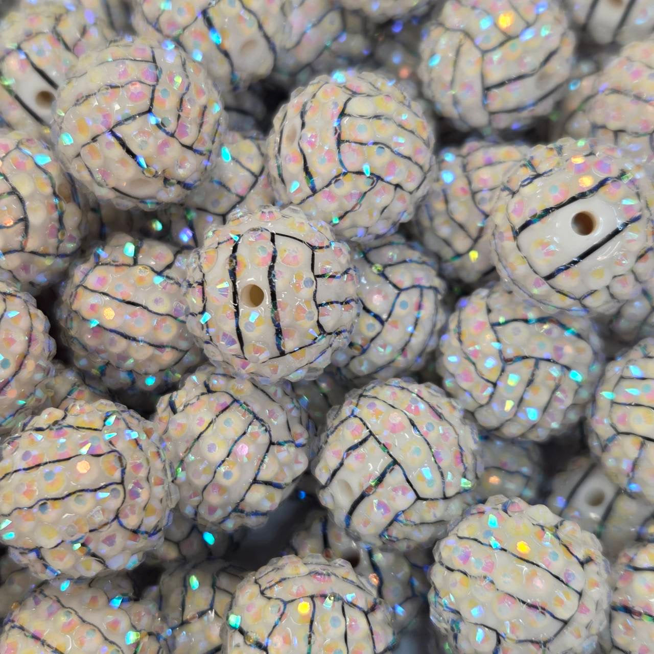 Rhinestone Volleyball 20mm Acrylic Beads