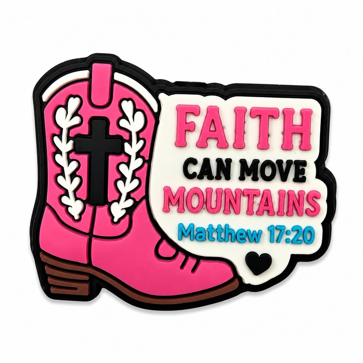Faith Can Move Mountains Matthew 17 20 Pink Cowboy Boot Christian Silicone Focal Bead
