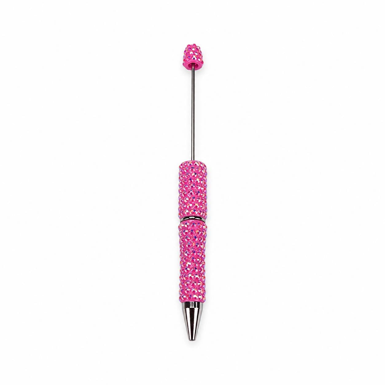 Pink rhinestone beadable pen with silver hardware and beadable rod for custom pen making