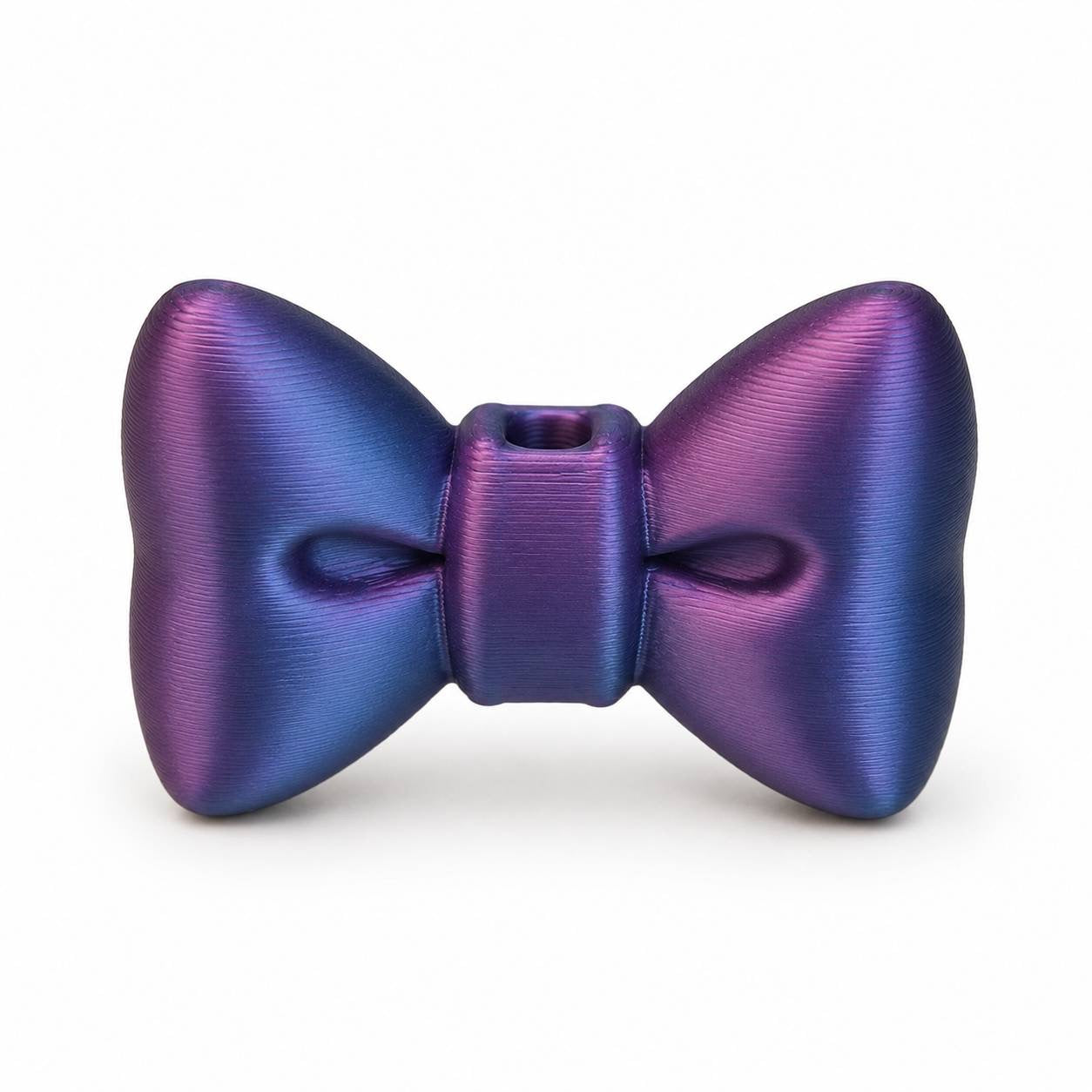 Galaxy purple and blue 3D printed bow embellishment for DIY crafts, bead projects, keychains, and badge reels.