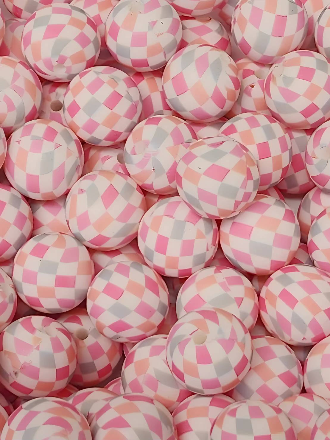 Candy Checkered Blush 15mm Printed Silicone Beads