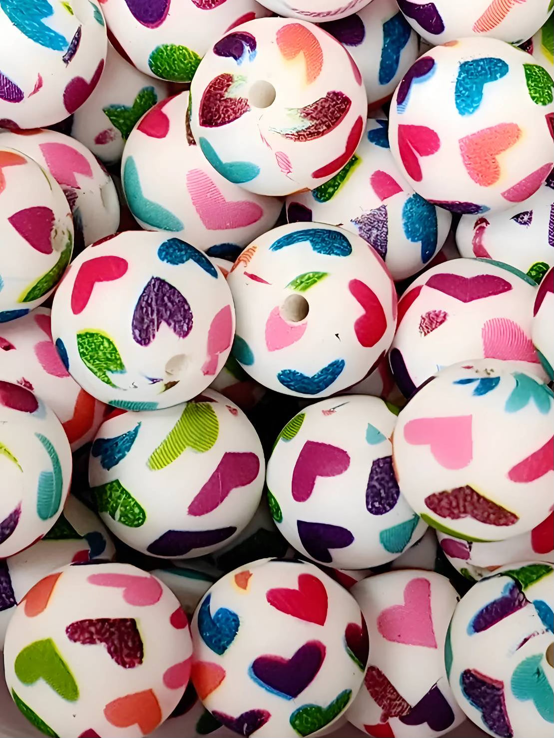 Hearts Aplenty 15mm Printed Silicone Beads