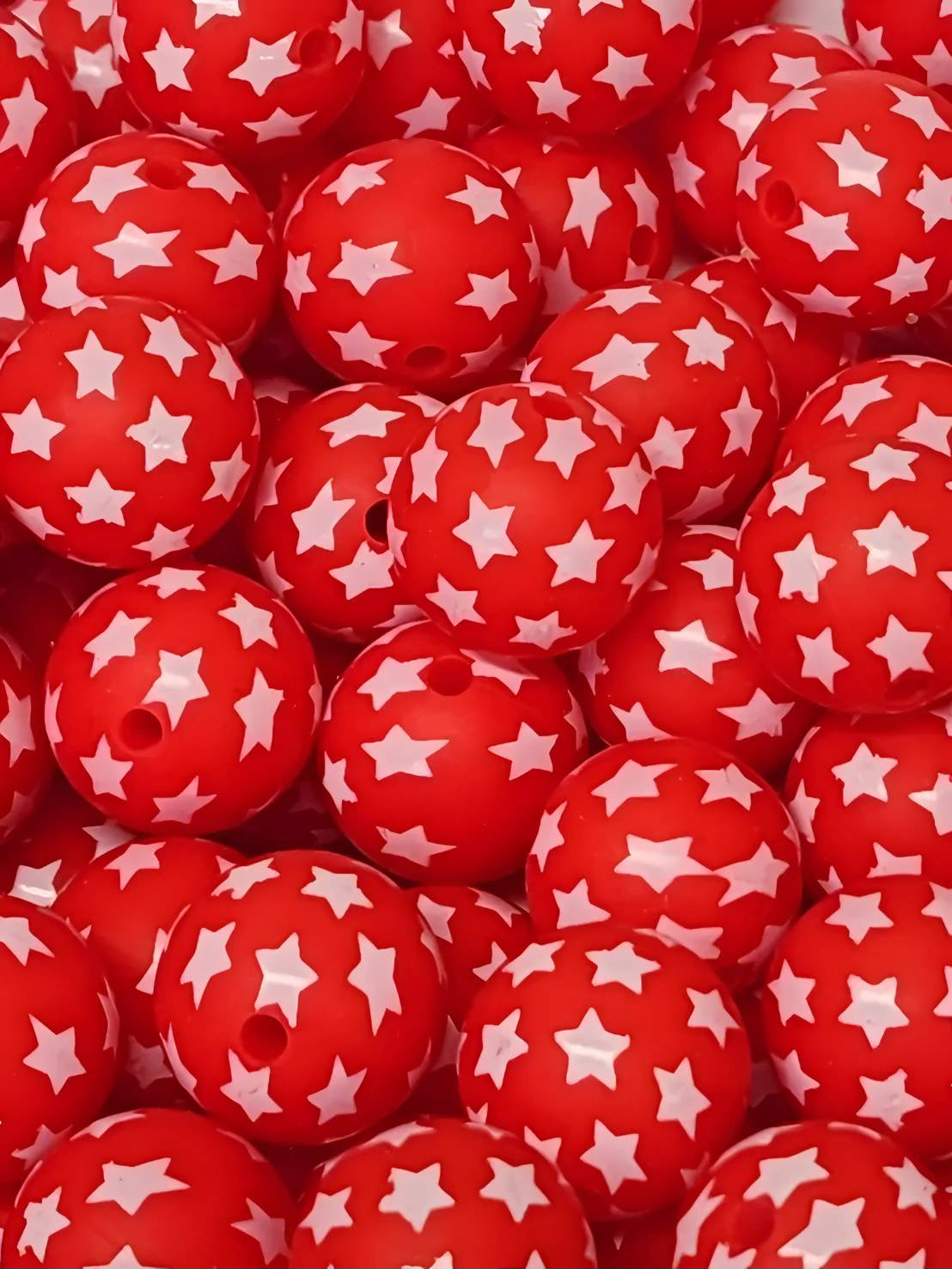 Red Stellar 15mm Printed Silicone Beads